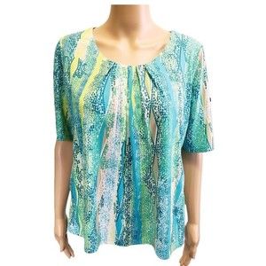 EUC TanJay Geometric Pattern Scoop Neck Colorful Top/Tunic/Blouse Petite Medium